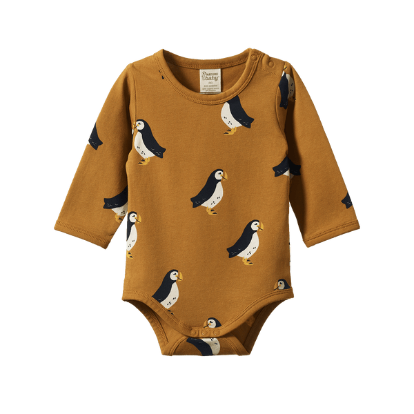 L/S Stretch Jersey Bodysuit | Puffin Toffee Print
