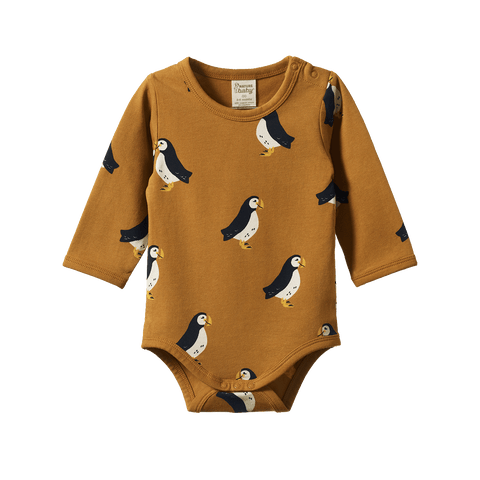 L/S Stretch Jersey Bodysuit | Puffin Toffee Print