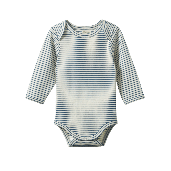 L/S Bodysuit | Teal Pinstripe