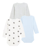 L/S Bodysuit 3pk | Pale Blue/Grey/Paw Print