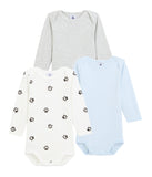 L/S Bodysuit 3pk | Pale Blue/Grey/Paw Print