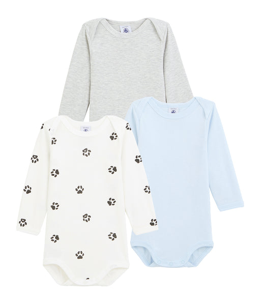 L/S Bodysuit 3pk | Pale Blue/Grey/Paw Print