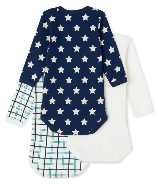 L/S Bodysuit 3pk | White/Navy Star/Check