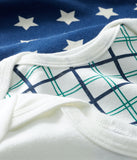 L/S Bodysuit 3pk | White/Navy Star/Check