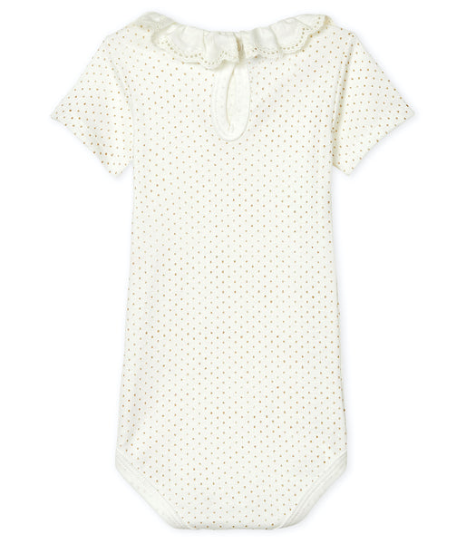 S/S Bodysuit w/Collar | Gold Dots