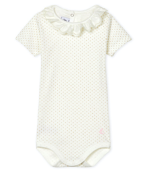 S/S Bodysuit w/Collar | Gold Dots