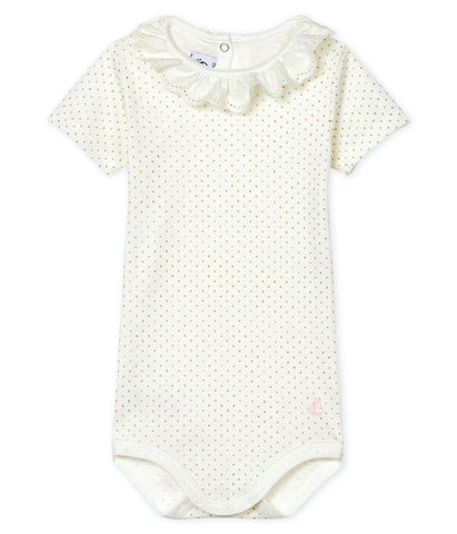 S/S Bodysuit w/Collar | Gold Dots