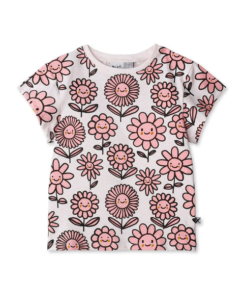 Happy Flowers Tee | Oatmeal Marle