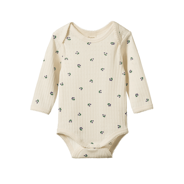 L/S Bodysuit | Pointelle Winter Berry Print