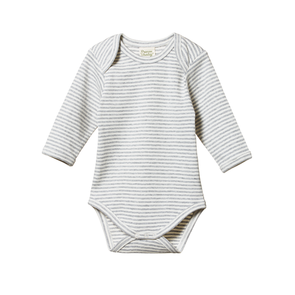 L/S Bodysuit | Grey Marl Stripe
