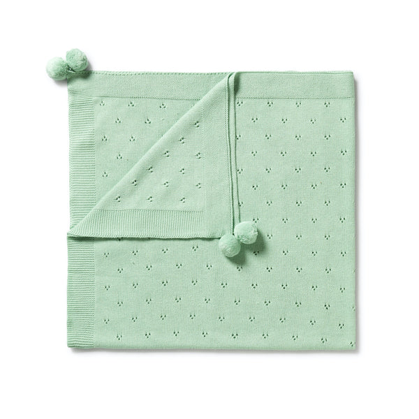 Knitted Pointelle Blanket | Mint Green