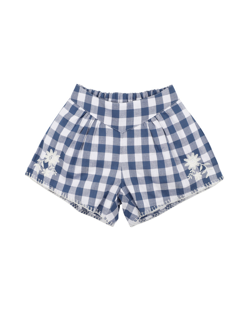 Hallie Embroidered Shorts | Blue Check