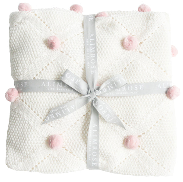 Organic Pom Pom Blanket | Ivory + Pink