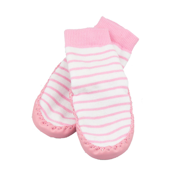 Leather Moccasin Socks | Pink Stripe