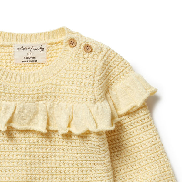 Knitted Ruffle Jumper | Pastel Yellow